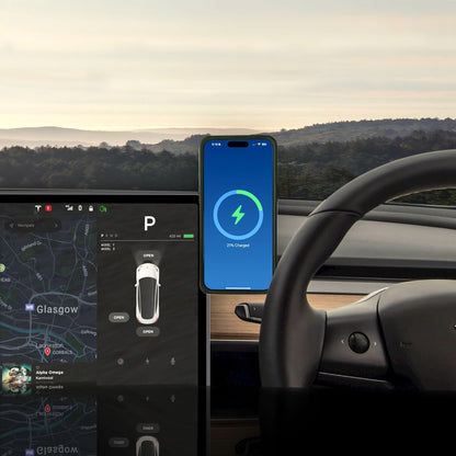 iPhone mounted on Right Hand Tesla wireless charger | MBT3YRH-DG